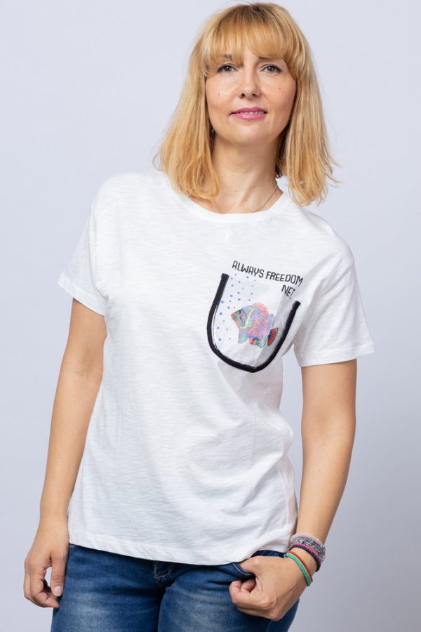 7a8a4275-3349-6587.jpg Tricou alb ALWAYS FREEDOM cu pestisor la buzunarul de pe bust, din bumbac