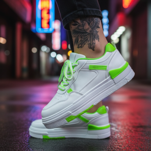 Adidasi dama albi cu verde casual  8002 T15-1