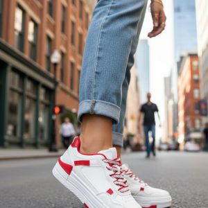 Adidasi dama casual albi cu rosu  8002  T3-3