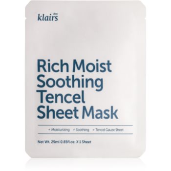 Klairs Rich Moist Soothing Tencel Sheet Mask mască textilă calmantă cu efect de hidratare