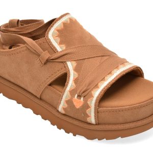 Sandale UGG maro, GOLDENSTAR HI ARTISTITCH, din piele intoarsa