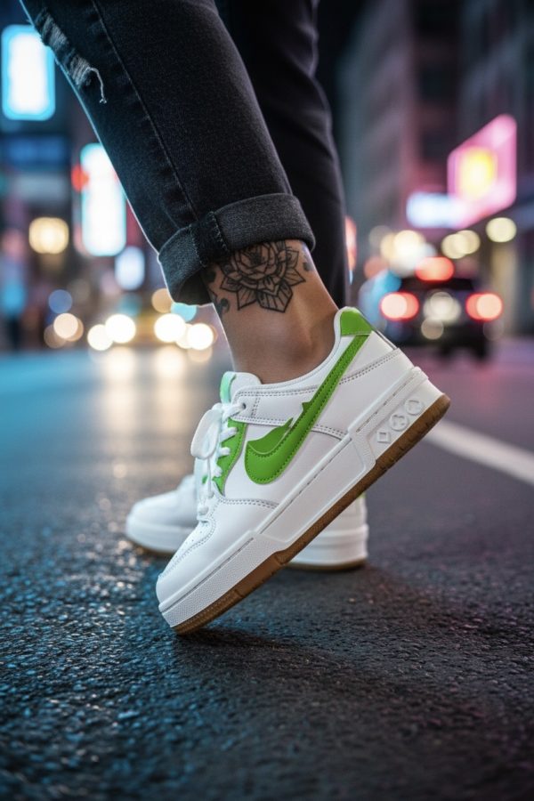 Adidasi dama albi cu verde casual  9981 N14-2