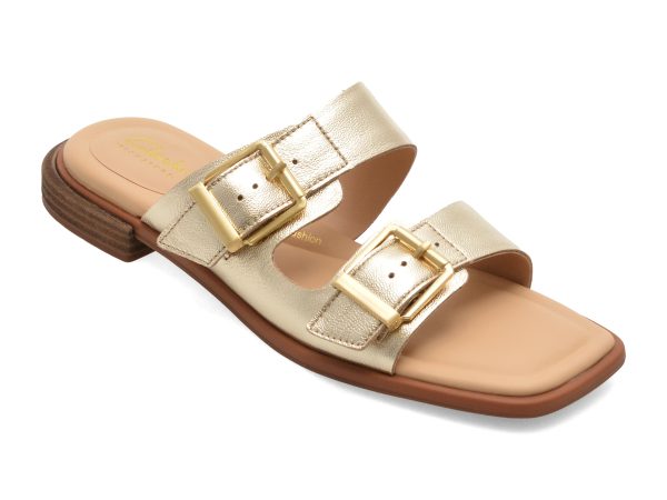 9c72fc4dbb23555d4277fae3155fef25a2ca29ac6d70b4388704e5e215cfeb5b.jpeg Papuci CLARKS aurii, ARIANY BAY, din piele naturala