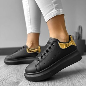 Adidasi dama casual negri cu auriu A2906