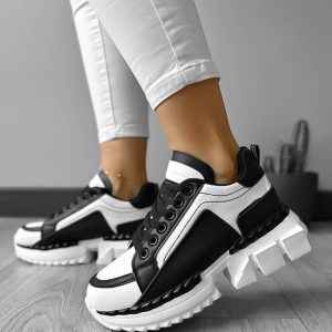 Adidasi dama casual albi cu negru LM052