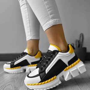 Adidasi dama casual albi cu galben LM052 T2-3