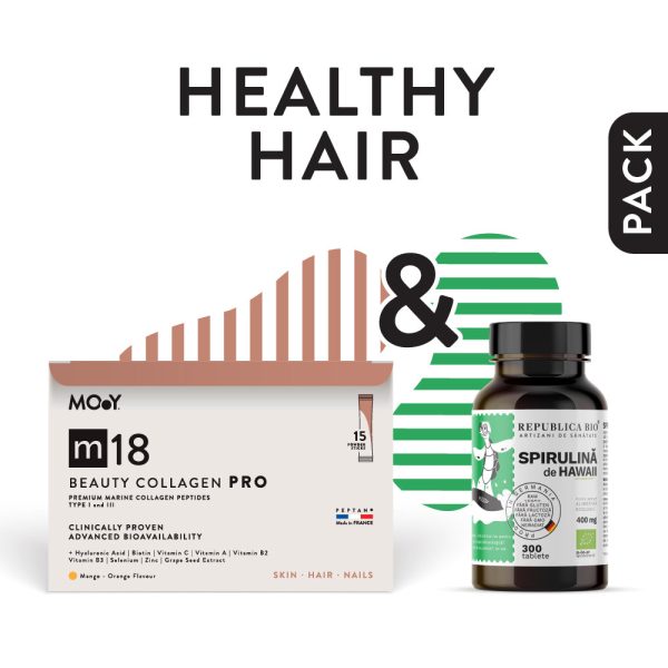 BundlesMOY_iulie_4.Healthyhair_1200x1200.jpg HEALTHY HAIR, pachet promotional (m18 PRO COLAGEN HIDROLIZAT MARIN PREMIUM & Vitamin C+ Spirulina Hawaii), NATURAL, 240 g
