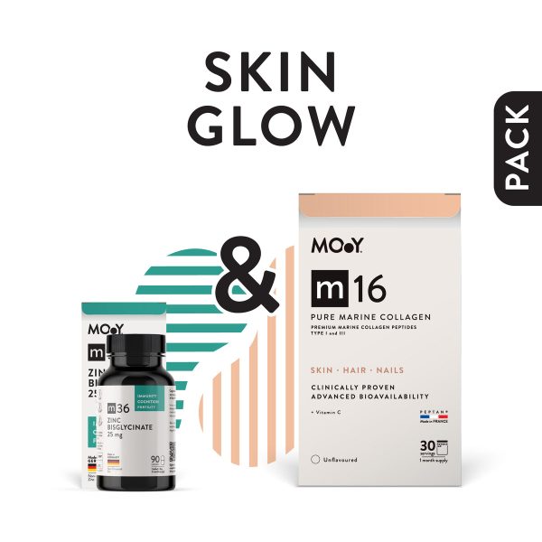 SKIN GLOW, pachet promotional (m16 PURE MARINE COLLAGEN & Vitamin C + m36 Zinc Bisglycinate), NATURAL, 343,5 g