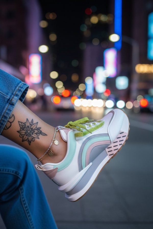 Adidasi dama casual albi cu roz CL2302 N11-3