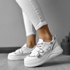 Adidasi dama casual cu talpa inalta  albi cu gri CL2333 N14-3