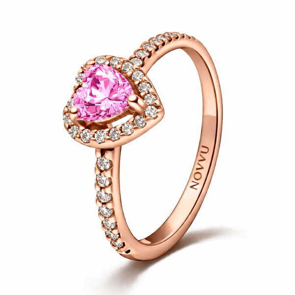 Inel Pink Heart Rose cu Argint