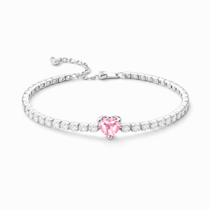 Bratara Tennis Pink Heart Cu Argint