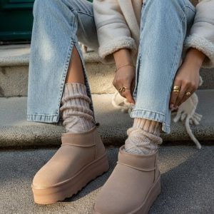Cizme tip ugg cu platformă Fenoria bej