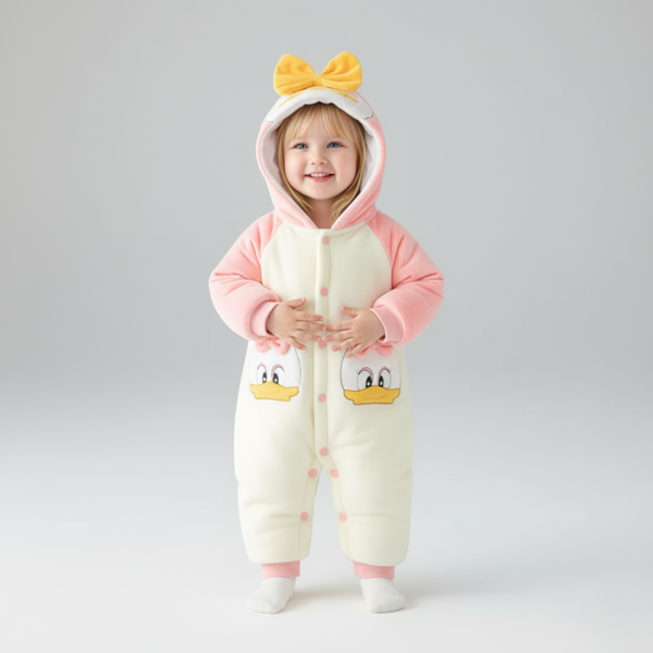 Combinezon Roz Fetite Duck - 12-18 luni
