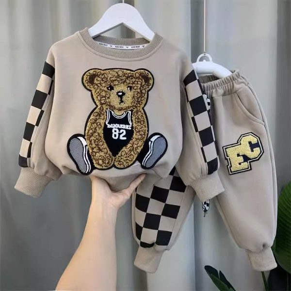 Compleu Bej Cu Carouri Unisex Puffy - 7-8 ani