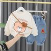 Compleu Bluza Crem si Pantaloni Albastri Cute Bear - 2-3 ani