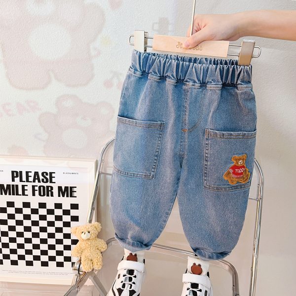 Compleu Bluza Crem si Pantaloni Albastri Cute Bear - 2-3 ani