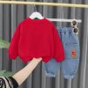 Compleu Bluza Rosie si Pantaloni Albastri Cute Bear - 18-24 luni
