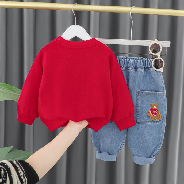 Compleu Bluza Rosie si Pantaloni Albastri Cute Bear - 18-24 luni