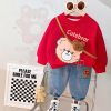 Compleu Bluza Rosie si Pantaloni Albastri Cute Bear - 18-24 luni