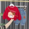 Compleu Bluza Rosie si Pantaloni Albastri Cute Bear - 18-24 luni