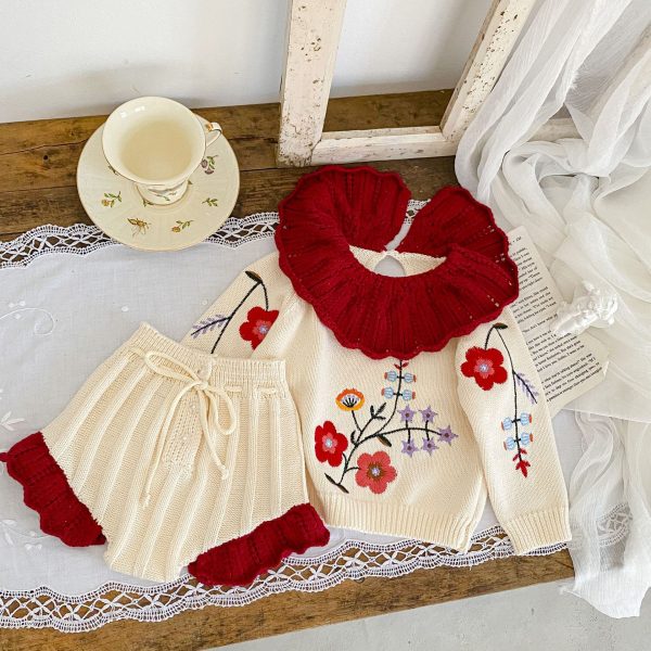 Compleu Crem Tricotat Cu Detalii Fetite Linda - 2-3 ani