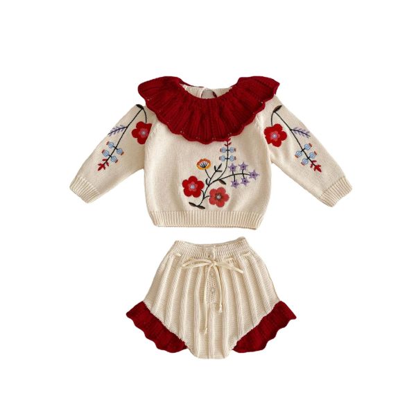Compleu Crem Tricotat Cu Detalii Fetite Linda - 2-3 ani