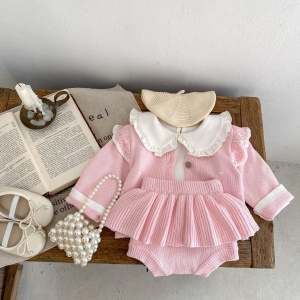 Compleu Roz Tricotat Fetite Gloria - 18-24 luni