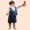 Costum Salopeta Eleganta Baieti Gri Luis - 9-12 luni