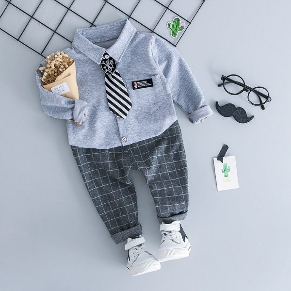 Costum Baieți Elegant Cu Cămașă Gri - 18-24 luni