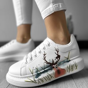 Adidasi dama casual albi cu imprimeu FCL8031  N11-1