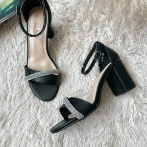 Sandale dama cu toc gros negre GH110  N8-2