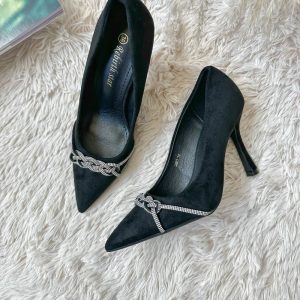 Pantofi eleganti dama  cu toc subtire negri T6-4