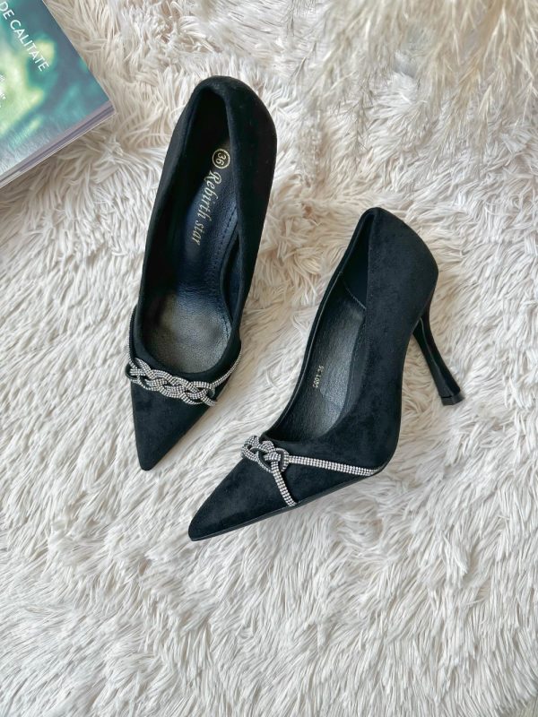 Pantofi eleganti dama  cu toc subtire negri T6-4