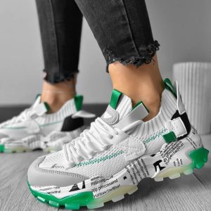 Adidasi dama casual albi cu verde H21 N1-4