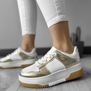 Adidasi dama casual albi cu auriu LA208  N13-2