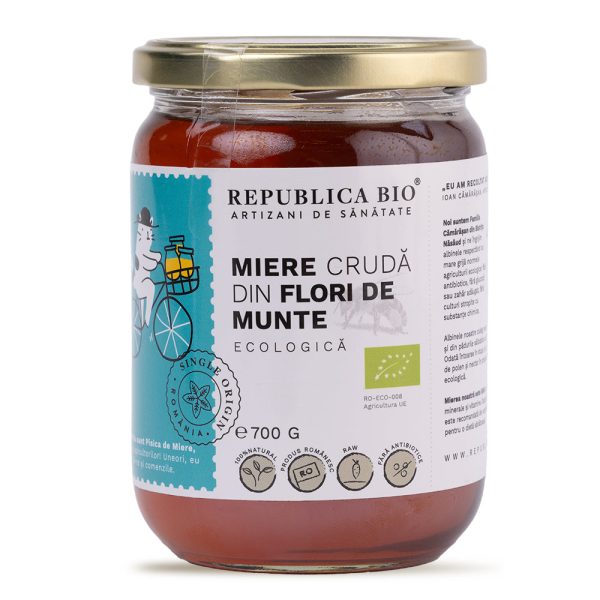 Miere ecologica poliflora cruda din Flori de Munte, Republica BIO, 700g - Default