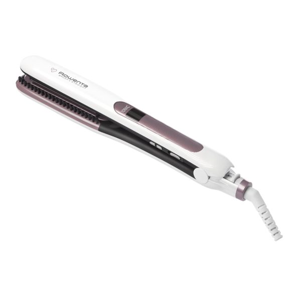 Placă de păr Rowenta Brush&Straight Premium Care SF7510F0  LCD  130 - 200 °C  perie integrată cu peri turali  plăci mobile  ionizare  Cashmere Ke