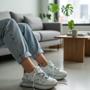 Adidasi dama casual albi cu gri  R01 N9-1