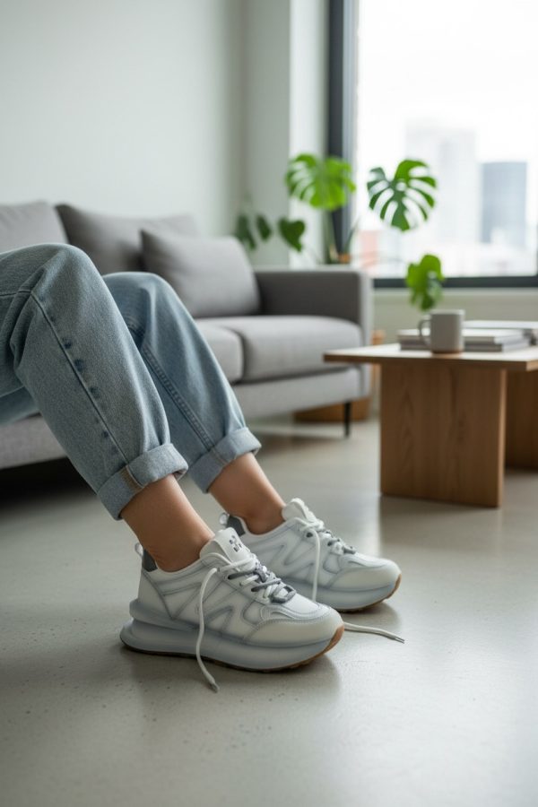 Adidasi dama casual albi cu gri  R01 N9-1