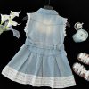 Rochie Blugi Fetițe Denim cu Dantelă Albă și Curea Victoria - 8-9 ani