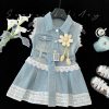 Rochie Blugi Fetițe Denim cu Dantelă Albă și Curea Victoria - 8-9 ani