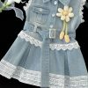 Rochie Blugi Fetițe Denim cu Dantelă Albă și Curea Victoria - 8-9 ani