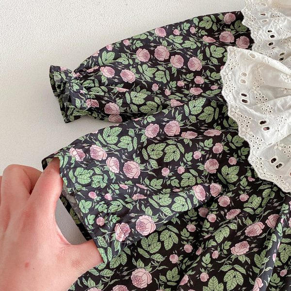 Rochie Elegantă Fetițe Imprimeu Floral cu Guler Alb - 2-3 ani