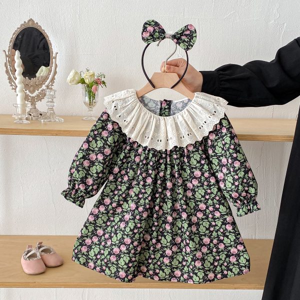 Rochie Elegantă Fetițe Imprimeu Floral cu Guler Alb - 2-3 ani