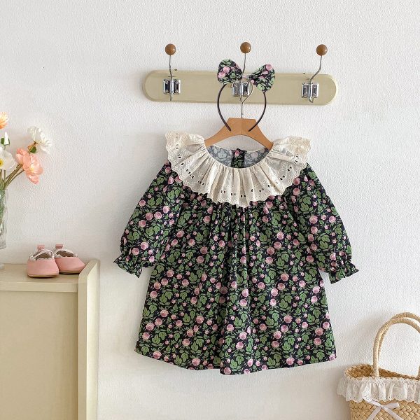 Rochie Elegantă Fetițe Imprimeu Floral cu Guler Alb - 2-3 ani