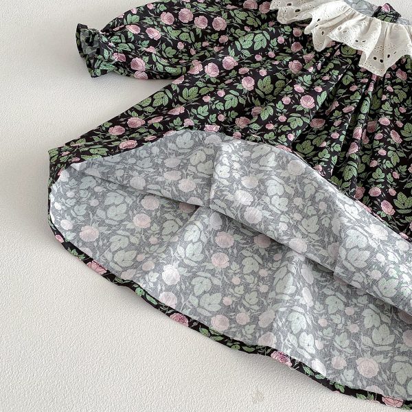 Rochie Elegantă Fetițe Imprimeu Floral cu Guler Alb - 2-3 ani