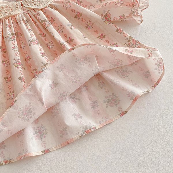Rochie Roz Fetite cu Floricele Eliza - 3-4 ani