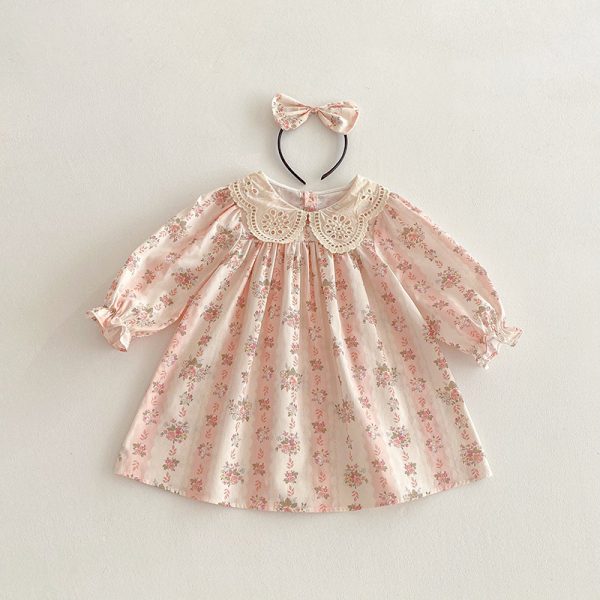 Rochie Roz Fetite cu Floricele Eliza - 3-4 ani