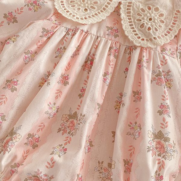 Rochie Roz Fetite cu Floricele Eliza - 3-4 ani